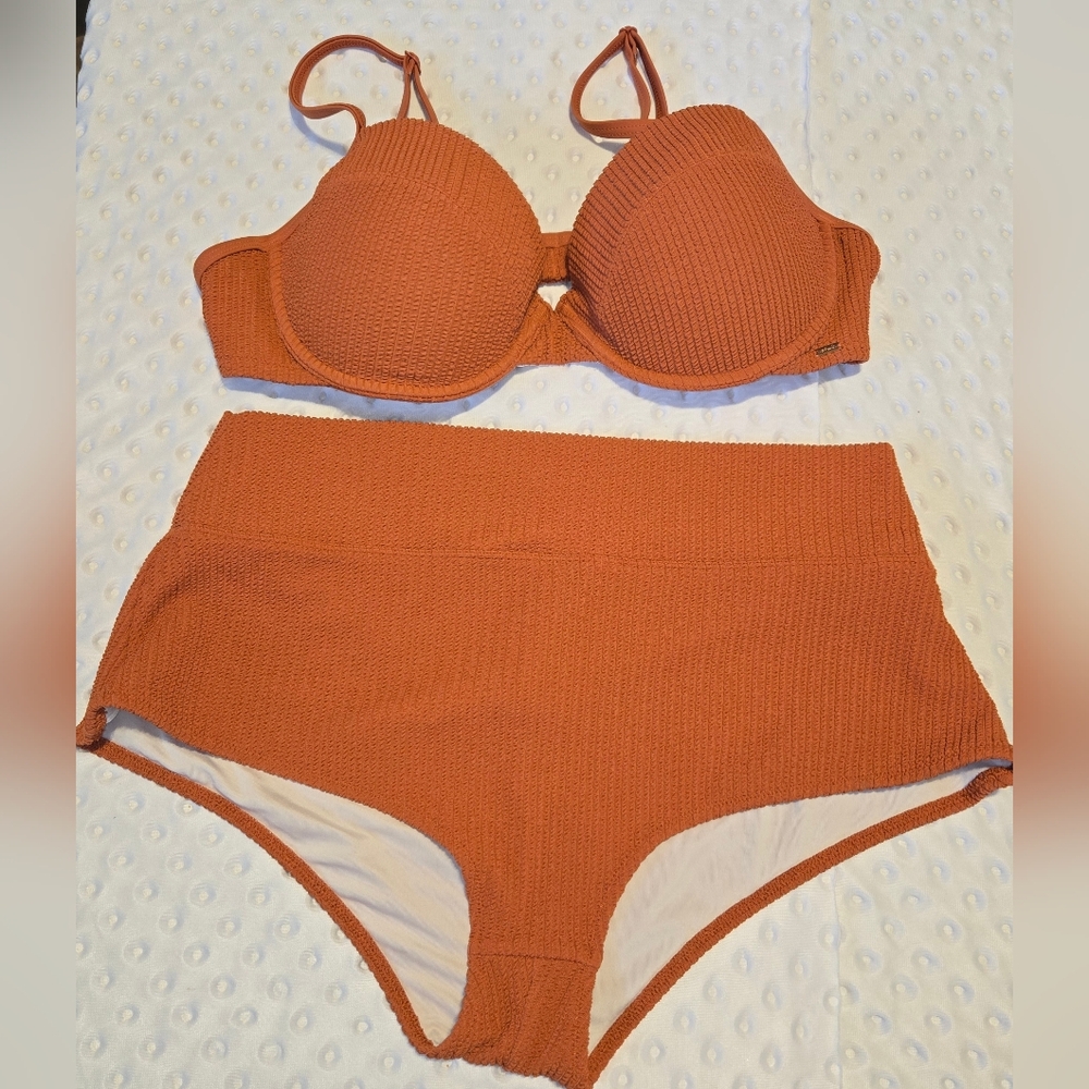 Victoria's Secret PINK Rust Color Crinkle High Waist Shortie Bikini Set